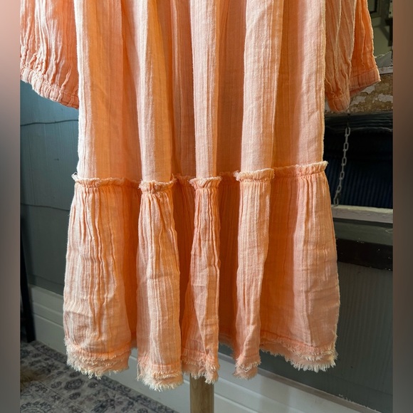 Free People Mystery Land Peach Smocked Neck Tiered Boho Tunic Dress Size M - Picture 7 of 8